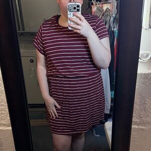 Old Navy Burgundy and White Striped Mini Dress